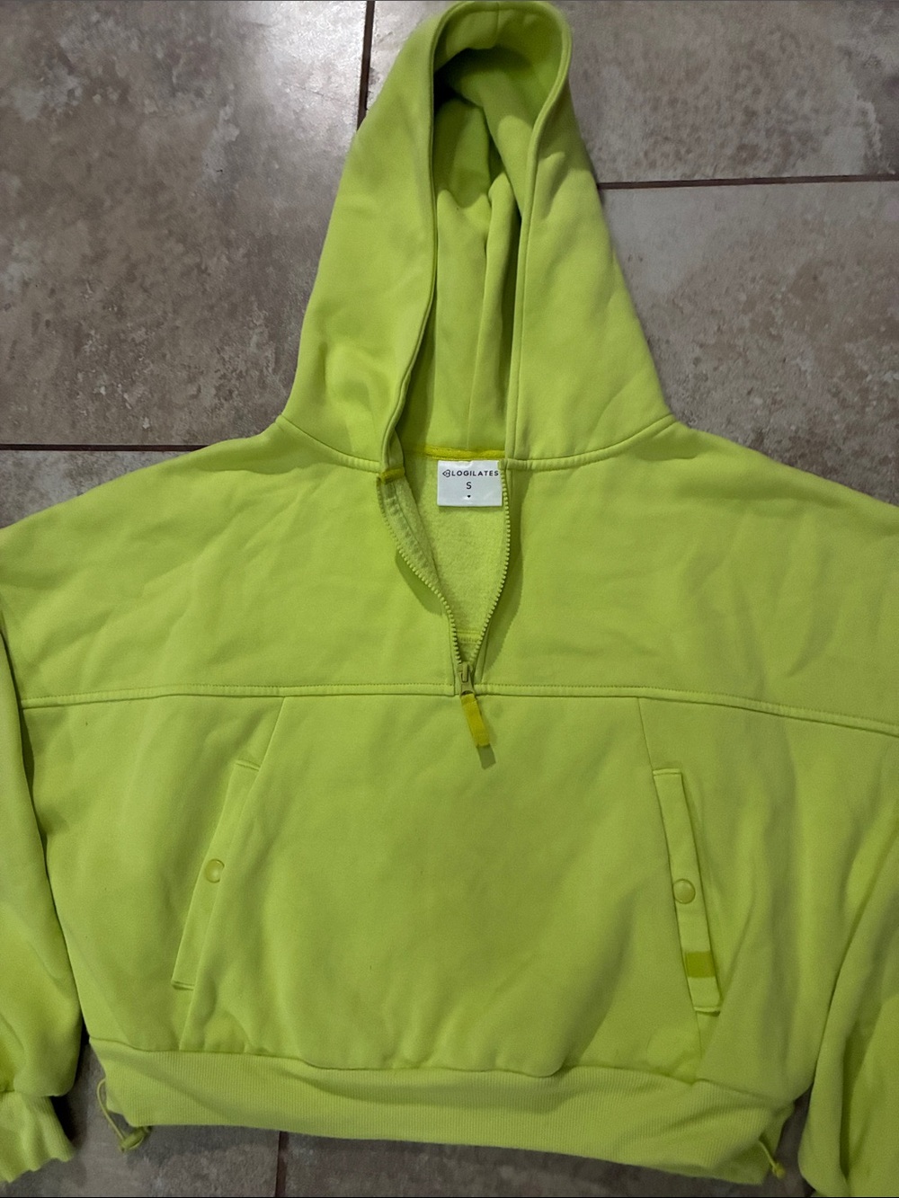 Neon Lime Cropped Half-Zip Hoodie - Picture 5 of 8